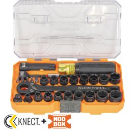 65400KNECT Klein Tools KNECT™ Essential Pass Through Impact Socket Set, SAE, Metric, 28-Piece